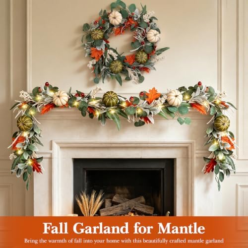 6FT Lighted Handcrafted Fall Garland, 30 LED Lights & 8-Mode Auto Timer - Image 3
