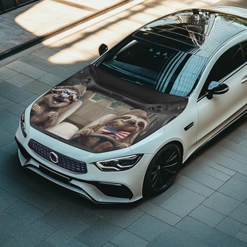 American Sloth Car Hood Cover Sunshade Windshield Hood All Season Protection Outdoor Foldable Protective Cover, Universal for Cars