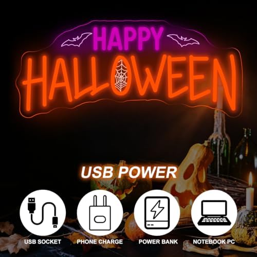Happy Halloween Neon Sign, Bat Spider Wed Halloween LED Light, 16.5"x7.1" - Image 4