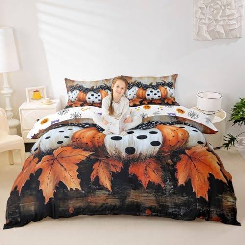 Kids Fall Pumpkin Harvest Bedding Set, Thanksgiving Day Comforter Cover Twin Maple Autumn Leaves Duvet Cover For Teens Adult, Country Barn Door Quilt Cover Rustic Farmhouse Decor, 1 Pillow Case by Erosebridal