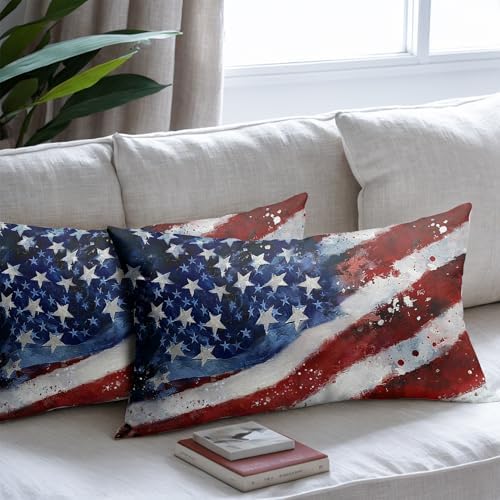 4th of July Pillow Covers 12x20 Set of 2, Patriotic Throw Pillow Covers Independence Memorial Day Pillowcase, Summer Flag Decorative Fourth of July Cushion Case Couch for Indoor Outdoor Home Decor - Image 7