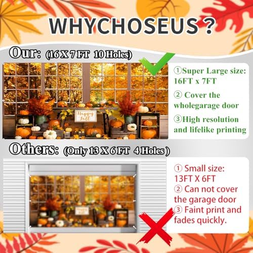 Fall Thanksgiving Garage Door Cover Decorations Banner Backdrop 7x16ft - Image 3