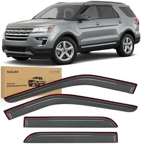 Nilight Tape-On Rain Guards for Ford Explorer 2011-2019 4-Door SUV, 4PCS