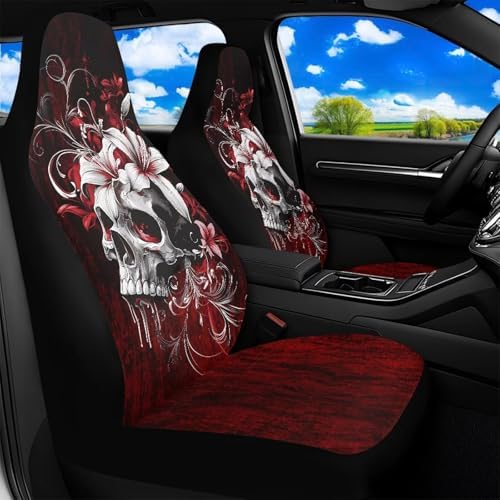Bulopur Gothic Skull Front Auto Seat Covers for Women Girly Waterproof Car Seat Covers Air Bag Compatible Vehicle Bucket Protectors for SUV Truck Van Sedans