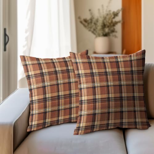 Christmas Plaid Pillow Covers 18x18 Set of 2 Burnt Orange Highly Absorbent - Image 3