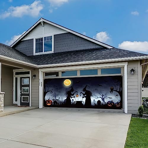 Preboun Halloween Garage Door Banner Decorations Witch Silhouette 6 x 13 ft - Image 4