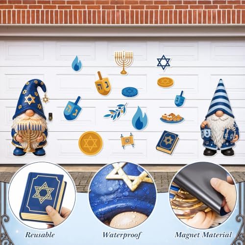 Flutesan 16 Pcs Hanukkah Garage Door Magnets, 26" Gnome Menorah Dreidel - Image 5