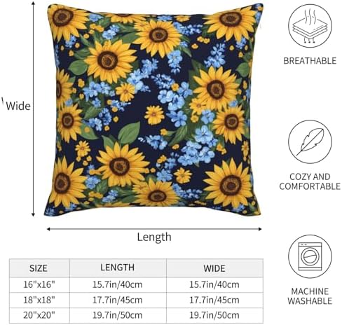 KiuLoam Navy and Yellow Floral Pillow Covers 18x18 Set of 2, Sunflower with Blue Small Flowers Print Decorative Throw Pillow Cases, Vintage Farmhouse Style Outdoor Cushion Covers for Sofa Couch - Image 5