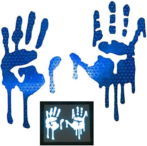 customTAYLOR33 High Intensity Grade Reflective Bloody/Dripping Hands Decals for Helmets, Windscreens, Rear Windows, Bumper Stickers (12" Height (Adult Size), Blue)