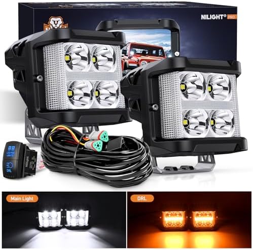 Nilight 4 Inch 26 W Side Shooter LED Light Pods with Amber DRL