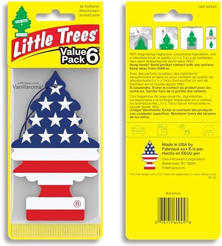 LITTLE TREES Car Air Freshener, 4 Count (Pack of 6), Stars and Stripes