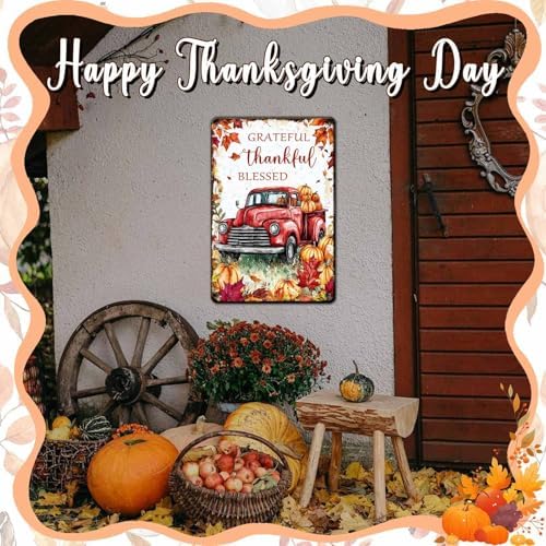 Fall Sign Thanksgiving Retro Tin Sign Grateful Thankful Blessed 8x12Inch - Image 6