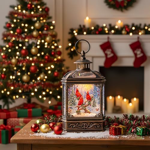 Christmas Snow Globe Water Glittering Cardinal with Music, USB Lined/Battery Operated Lighted Lantern for Christmas Festival Decoration Gifts - Image 4