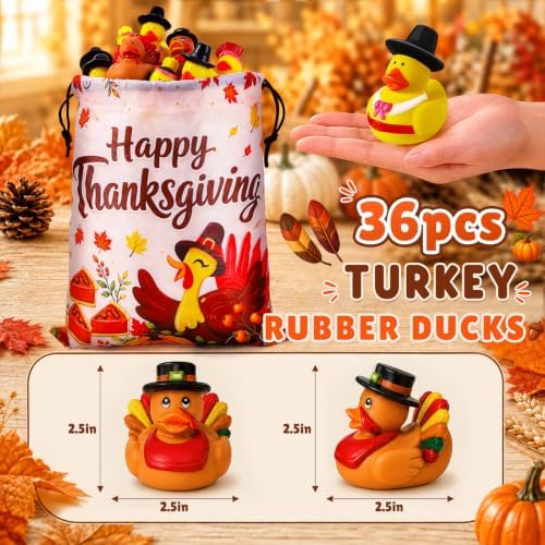 36Pcs Thanksgiving Rubber Ducks Bulk, Fall Turkey Duckies Toys Party Favors - Image 6