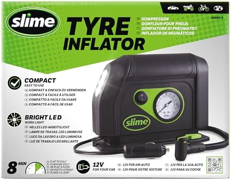 Slime 40050 Tire Inflator, Portable Car Air Compressor, with Analog 100 psi Dial Gauge, Long Hose and LED Light, 12V, 8 min Inflation - Image 2