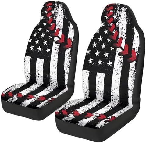 American Flag Car Front Seat Covers Baseball Stitch Car Seat Covers Set of 2 Removable Automotive Accessories Universal Fit for Cars,Sedans & SUVs