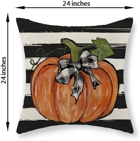 Fall Pillow Covers 24x24 Set of 2 Pumpkin Maple Leaves and Stripes Fall Decor Pillowcase Linen Autumn Thanksgiving Decorative Outdoor Throw Pillow Covers Farmhouse Cushion Case for Couch Home - Image 6