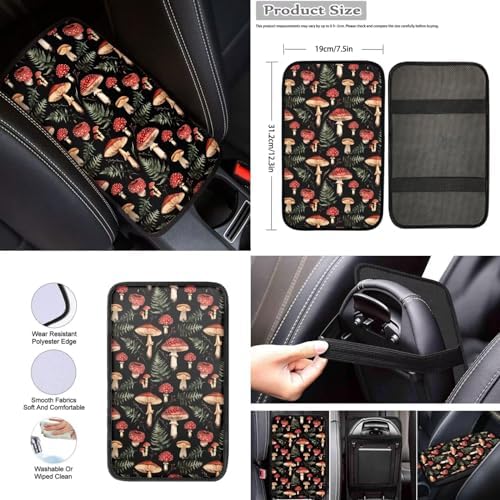 Hippie Mushroom Car Seat Cover for Women 12Pcs Cottagecore Mushroom Steering Wheel Cover Seatbelt Pads Armrest Pad Mushrooms Coaster Keychain Universal Fit
