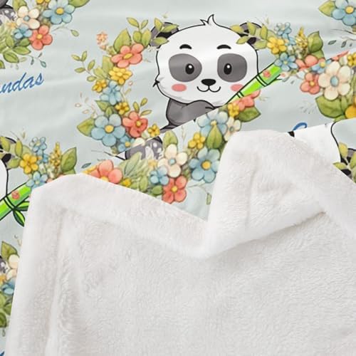 Cute Kawaii Panda Sherpa Blanket Cartoon Wild Animal Pandas Throw Blanket Bedroom Living Room Soft Cozy Green Leaves Print Blankets Decor for Bed Couch Sofa Green Black White Flannel Blankets 40"x50" - Image 6