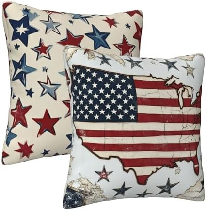 American Flag Throw Pillow Covers 18x18 inch Set of 2 Vintage Map Pillow Case Cushion Cover for Home Sofa Couch Living Room Car Decor - Image 2