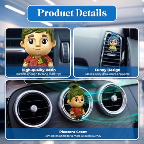 GENANY 3D Resin 2Pcs Craft Doll Car Air Freshener Clip, Hand Painted Doll