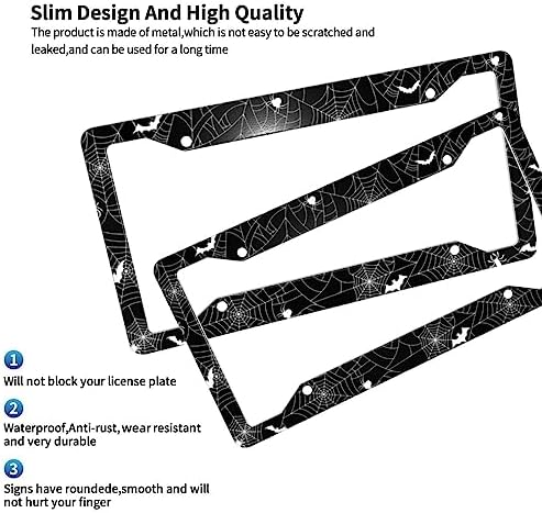 Halloween Spider Web License Plate Frame 2 Pack License Plate Holder Universal Aluminum License Plate Cover Car Accessories for Men Women