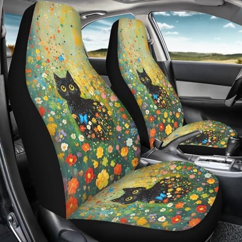 Talayituse Cat Butterfly Flower Print Car Seat Cover Front Seats Only Full Set of 2, Universal Bucket High Back Car Front Seat Covers