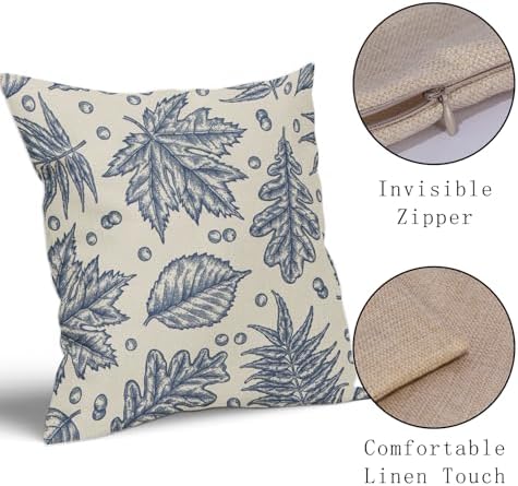 Blue Fall Pillow Covers 20x20 Set of 2 Cream Maple Leaf Print Autumn Colored Harvest Decorative Outdoor Pillowcases Farmhouse Seasonal Throw Cushion Case Decor for Home Couch Sofa Bed - Image 4