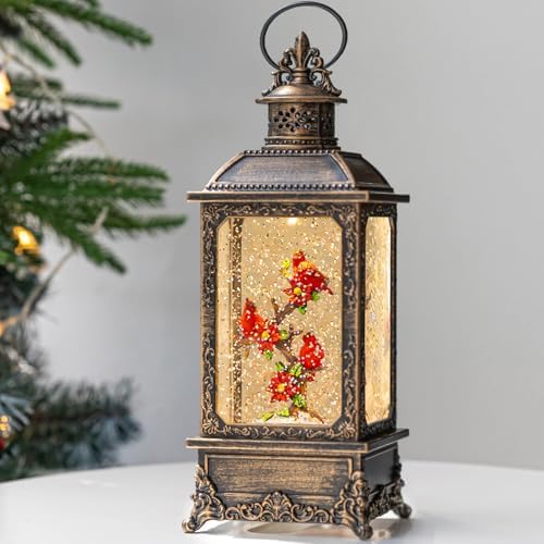 Christmas Snow Globe Water Glittering Cardinal Lantern with Music & Timer, USB Lined/Battery Operated Lighted Lantern for Christmas Festival Decoration Gifts - Image 4