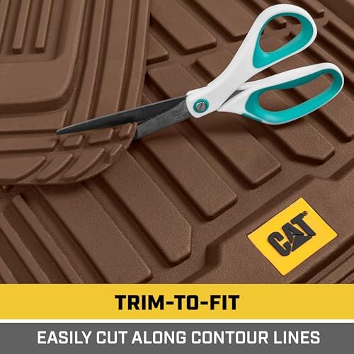 Cat® ToughRide Heavy-Duty 3 Piece Rubber All Season Floor Mats for Car Truck Van SUV, Brown - Premium Trim to Fit Car Floor Mat, All Weather Deep Dish Automotive Floor Mats, Total Dirt Protection