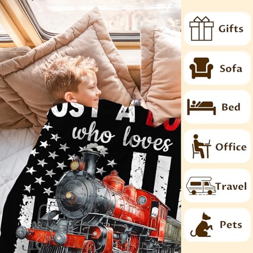 Personalized Train Blanket for Boys - Cute Throw Blanket Gifts for Kids Cars Lovers - Custom 50x60 Inches Black Soft Car Blankets for Sofa Couch - Trains Stuff Bedroom Decor - Image 4