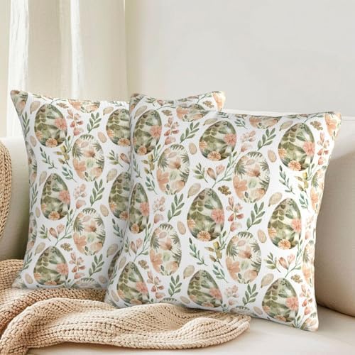 KiuLoam Spring Easter Pillow Covers 20x20 Inch Set of 2 Sage Green Vintage Aesthetics Egg Floral Rustic Decorative Throw Pillows Easter Outdoor Farmhouse Cushion Cases for Sofa Couch Bed Decor - Image 2