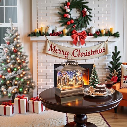 Christmas Snow Globe Lantern Water Glittering Lantern with 8 Songs & 6H Timer Romote Control Christmas Snow Globes USB & Battery Operated for Christmas Festival Decorations Gifts (Nativity) - Image 6