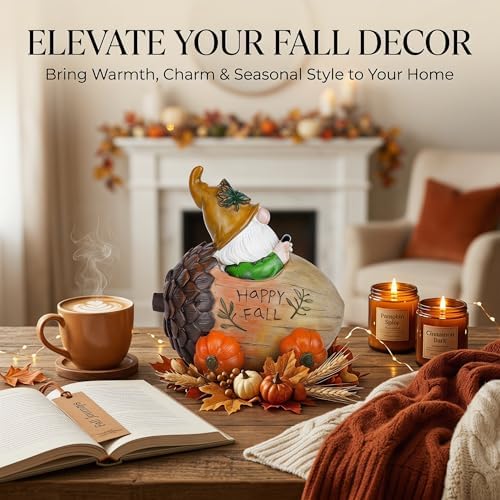 Topadorn Fall Gnome Figurine with Acorn Car & Pumpkin Wheels, Happy Fall - Image 6