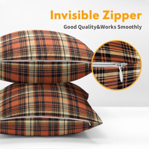 Fall Orange Plaid Throw Pillow Covers 16x16 Set of 2 Autumn Tartan Gingham Vintage Thanksgiving Pillow Covers Buffalo Plaid Farmhouse Pillowcase for Kitchen Sofa Cushion Outdoor Bedroom Decoration - Image 6