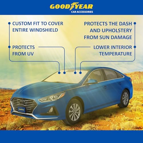 Goodyear Foldable Windshield Sunshade for Hyundai Sonata 2016-2019, Car Accessories, Sunshade Cover, Sun Shade Car Windshield, Window Sun Blocker - GY008273