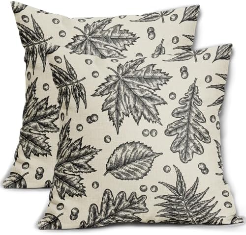 Black Fall Pillow Covers 20x20 Set of 2 Cream Maple Leaf Print Autumn Colored Harvest Decorative Outdoor Pillowcases Farmhouse Seasonal Throw Cushion Case Decor for Home Couch Sofa Bed by Aytipun
