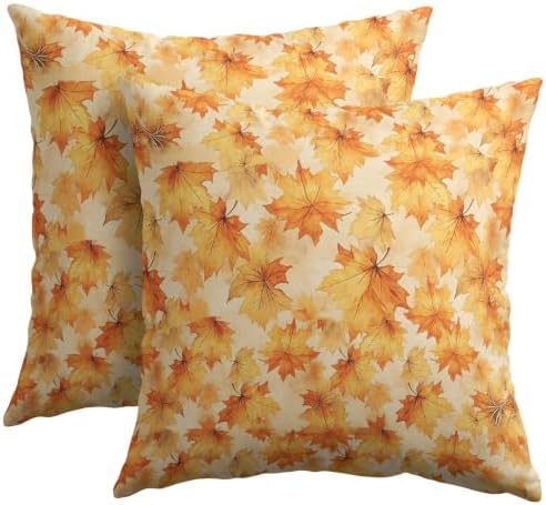 Fall Maple Leaves Throw Pillow Covers 22x22 Set of 2 Autumn Yellow Leaf Thanksgiving Pillow Covers Foliage Farmhouse Pillowcase for Kitchen Sofa Cushion Outdoor Couch Bedroom Living Room Decoration - Image 2
