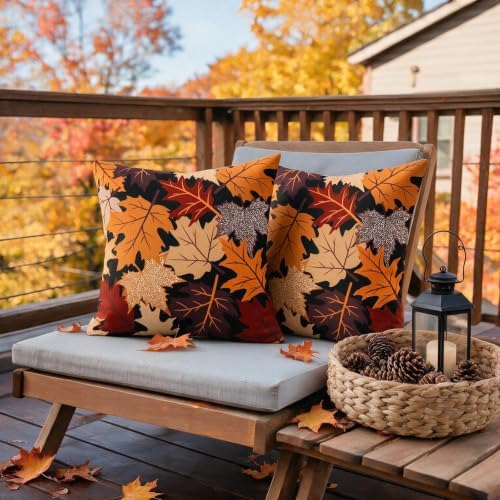 Fall Leaf Pillow Covers 18x18 Set of 2 Black Orange Maple Leaves - Image 6