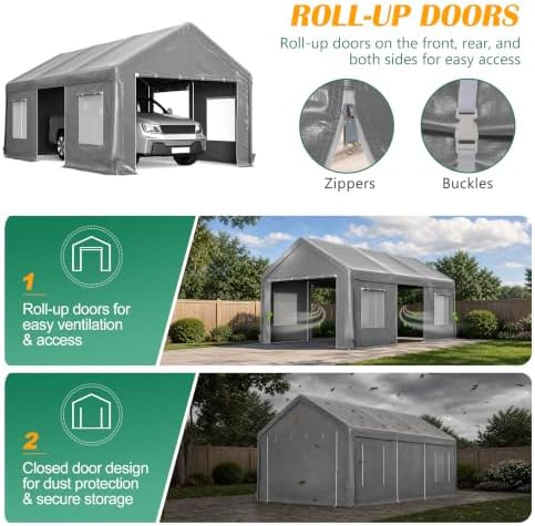 KEIKI 12x20 FT Heavy Duty Carport Canopy, Portable Outdoor Garage,Gray - Image 6