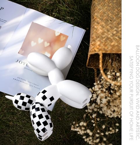 Notakia Black and White Checkered Racing Car Pattern Balloon Dog Statue Crafts Living Room Desktop Decorations,Handmade Modern Small Shelf Decor Animal Statue Ornament Home Decor (Big White Dog) - Image 6