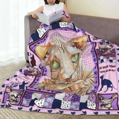 Sphynx Cat Blanket Hairless Cat Throw Blanket Sphynx Lover Gifts for Girls Women Kids Adults Stuff Soft Warm Fleece Flannel Bedding Plush for Couch Sofa Bed Room Decor 40"X50" - Image 6