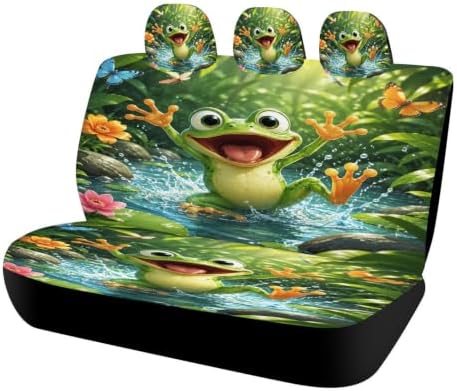 Happy Frog Rain Pattern Car Seat Covers, Trendy Universal Car Seat Protector Full Set, Automotive Seat Covers for Front Seats Rear Seat Back Seat Gift