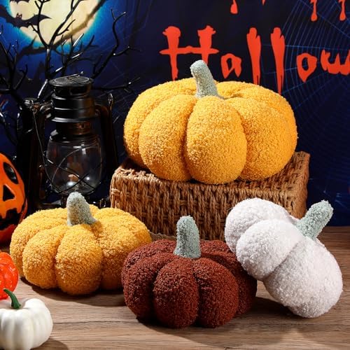 Kajaia 4 Pcs Pumpkin Pillow Fall Decor Thanksgiving, Retro Color - Image 3
