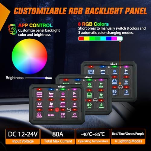 Nilight 12 Gang Switch Panel APP RGB 12V 24V Circuit Control System 4-Mode