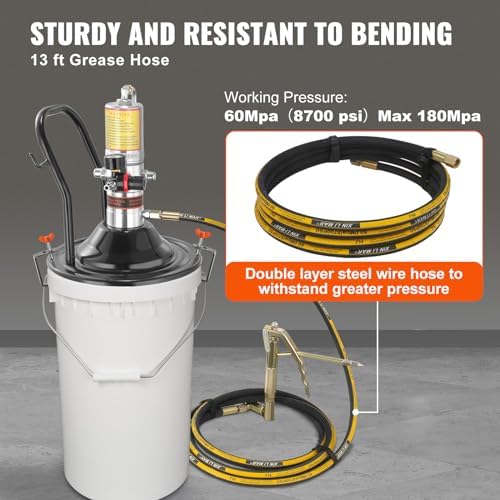 VEVOR Grease Pump, Air Operated Grease Pump with 13 ft High Pressure Hose and Grease Gun, Pneumatic Grease Pump with Barrel Cap, Portable Lubrication Grease Pump 360° Gun Head - Image 4