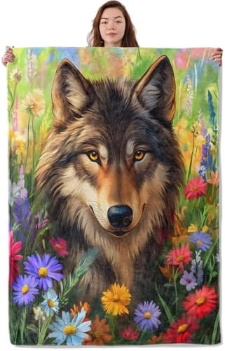 Wolf Theme Blanket, Soft Cozy Warm Throw Blanket for Adults Kids Women, Comfy Lightweight Fuzzy Flannel Blankets for Couch, Travel, Car, Home Decor 50×40 Inch by Unknown