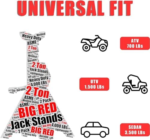 BIG RED 2 Ton Jack Stands Fit Use for Cars, Sedans, and Most Automobiles - Image 5