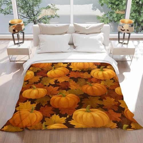 DecorLovee Orange Pumpkins Fall Blanket 50"x60", Reversible Thanksgiving Throw Blanket for Couch/Bed, Maple Leaf Harvest Lightweight Soft Throw Blankets for Women, Warm Fuzzy Blankets for Winter - Image 5
