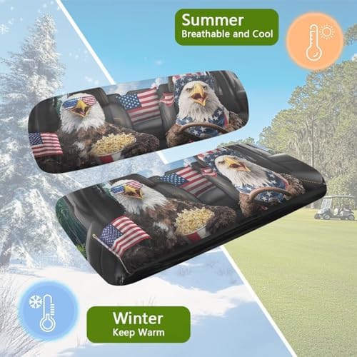 Yewatlles Universal Golf Cart Seat Cover Dress UP Golf Cart Durable Breathable Material Fit for Club Car, Easy to Install American Flag and Eagle Car